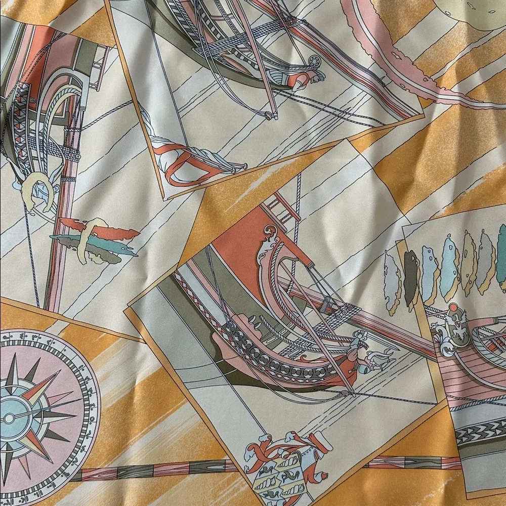 Vintage Hermes Orange Face Au Silk Scarf - Picture 2 of 9